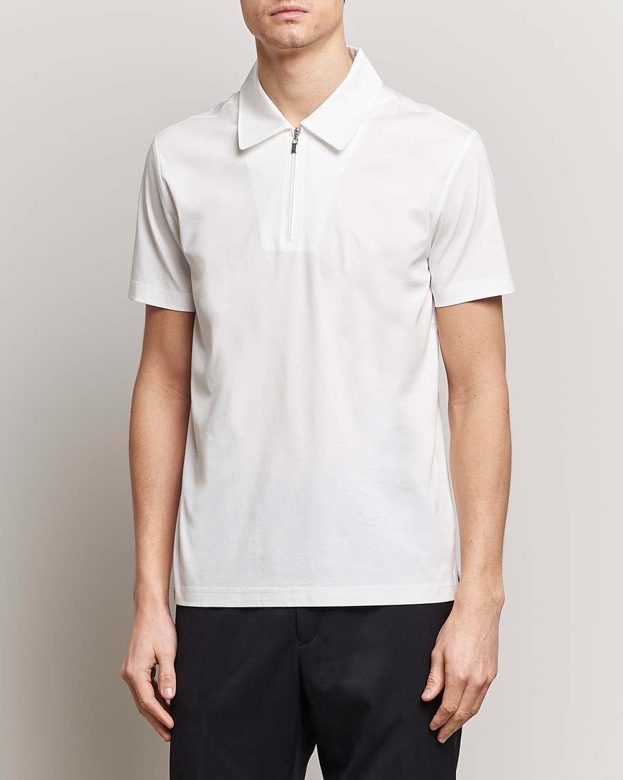 Herr | Kortärmade pikéer | Tiger of Sweden | Laron Mercerized Cotton Half Zip Polo Summer Snow