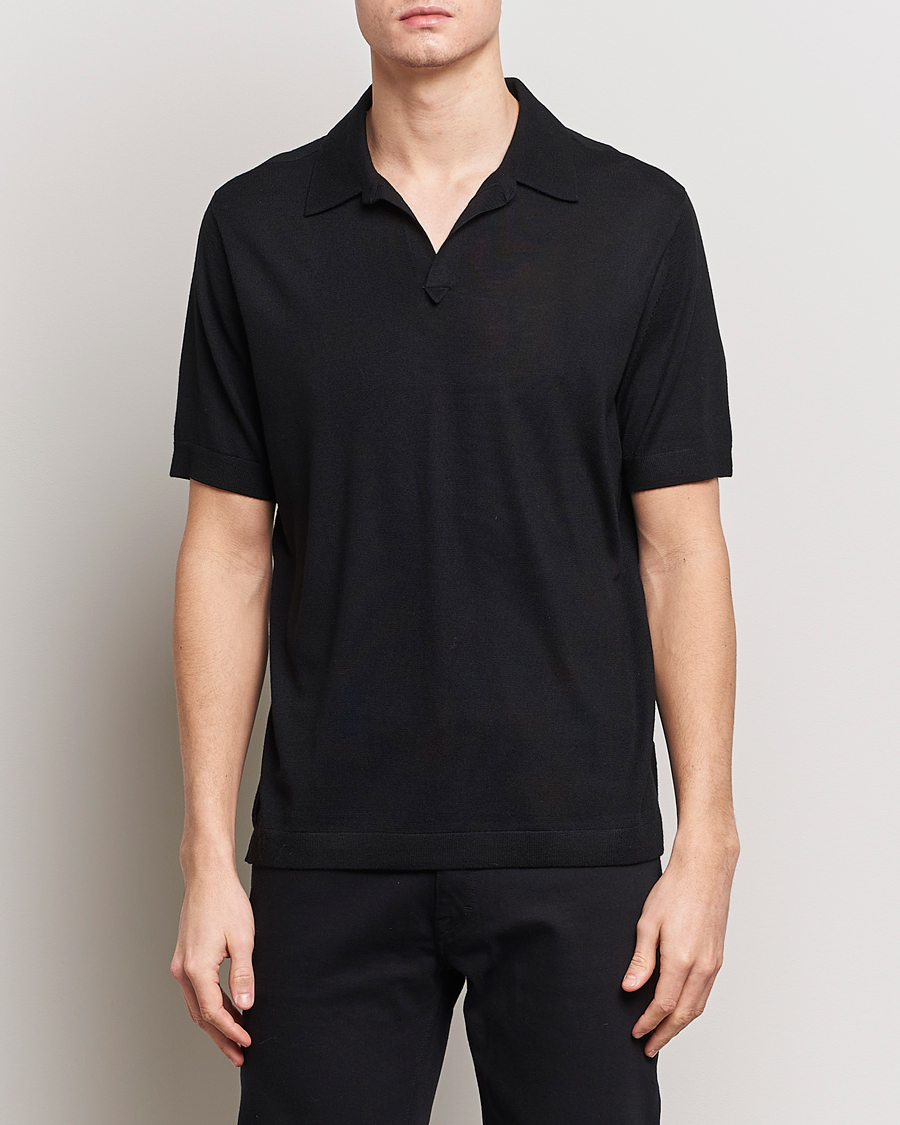 Herr | Pikéer | Tiger of Sweden | Beker Knitted Merino Open Collar Polo Black