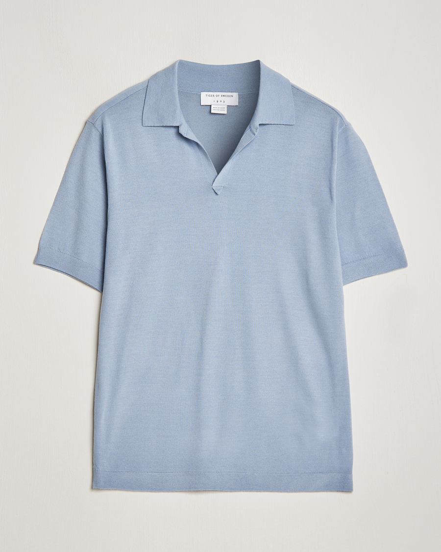 Herr | Pikéer | Tiger of Sweden | Beker Knitted Merino Open Collar Polo Polar Blue