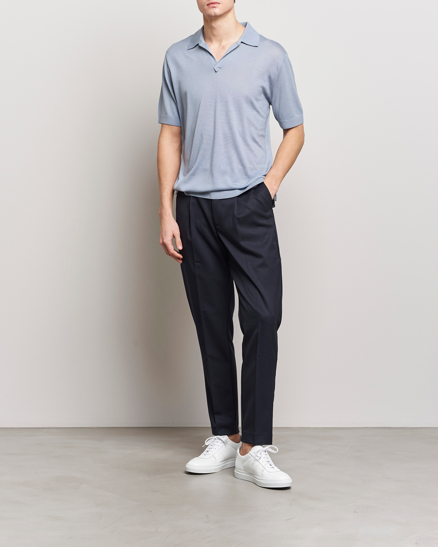 Herr | Pikéer | Tiger of Sweden | Beker Knitted Merino Open Collar Polo Polar Blue