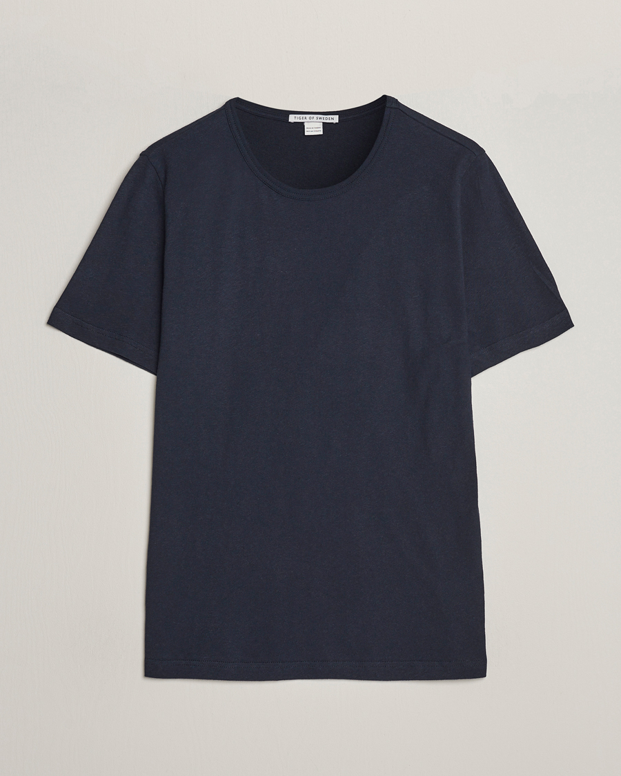 Herr | T-Shirts | Tiger of Sweden | Olaf Cotton/Linen Crew Neck T-Shirt Light Ink