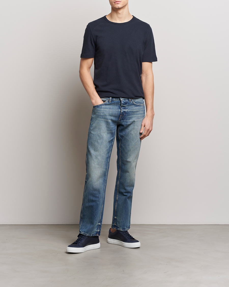 Herr | T-Shirts | Tiger of Sweden | Olaf Cotton/Linen Crew Neck T-Shirt Light Ink