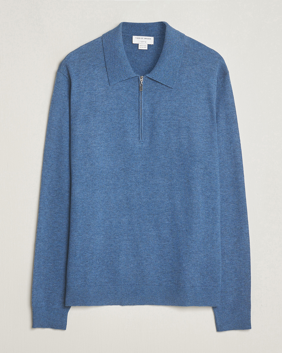 Herr | Tröjor | Tiger of Sweden | Orbit Wool/Cotton Half Zip Thunder Blue