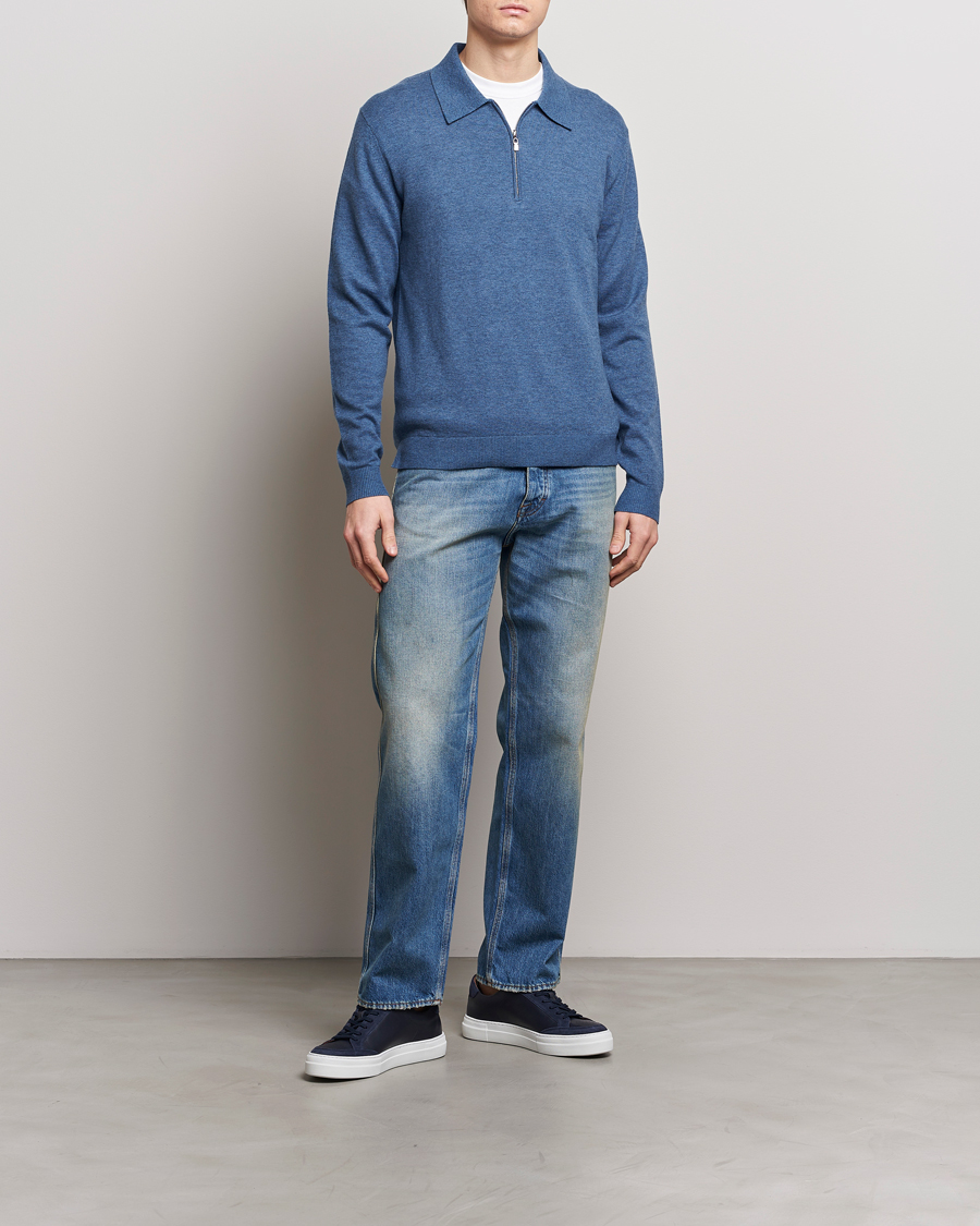 Herr | Tröjor | Tiger of Sweden | Orbit Wool/Cotton Half Zip Thunder Blue