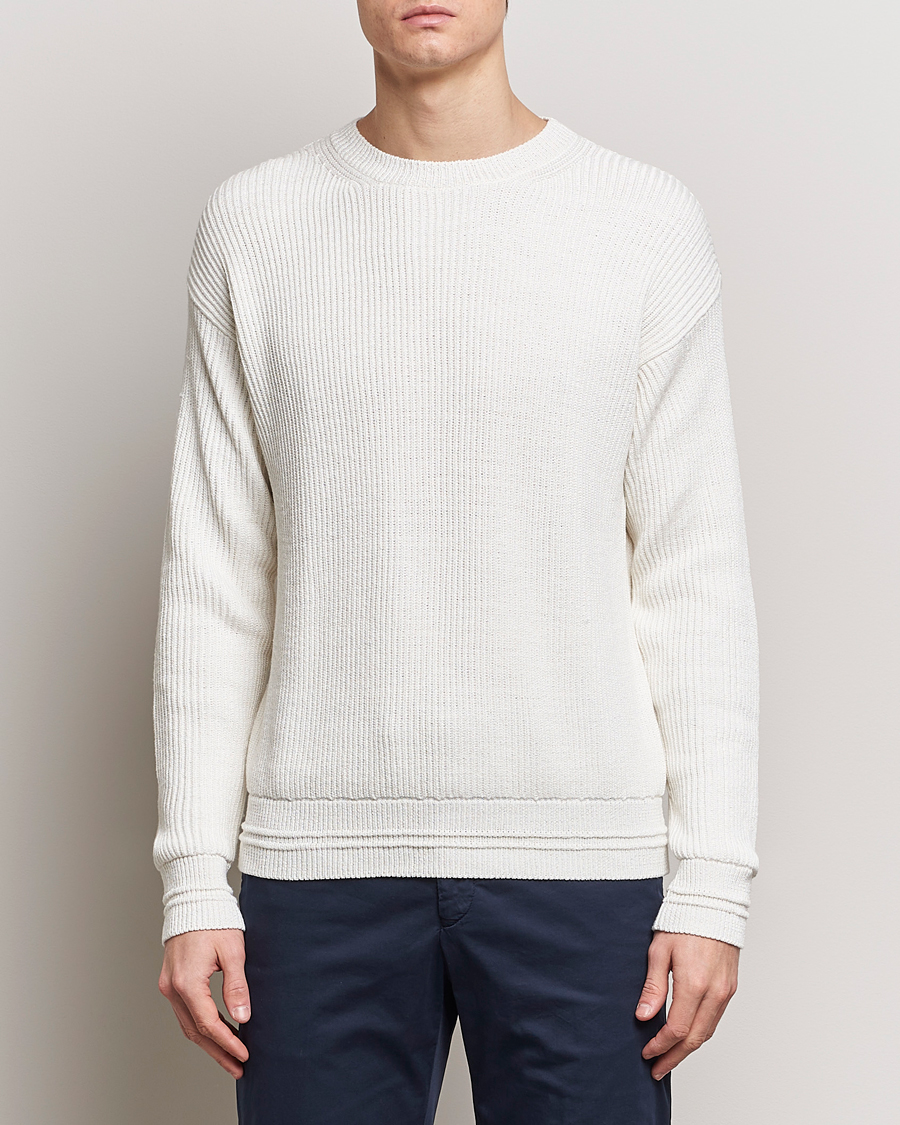 Herr | Pullover rundhals | Kiton | Cotton/Silk Rib Pullover Off White