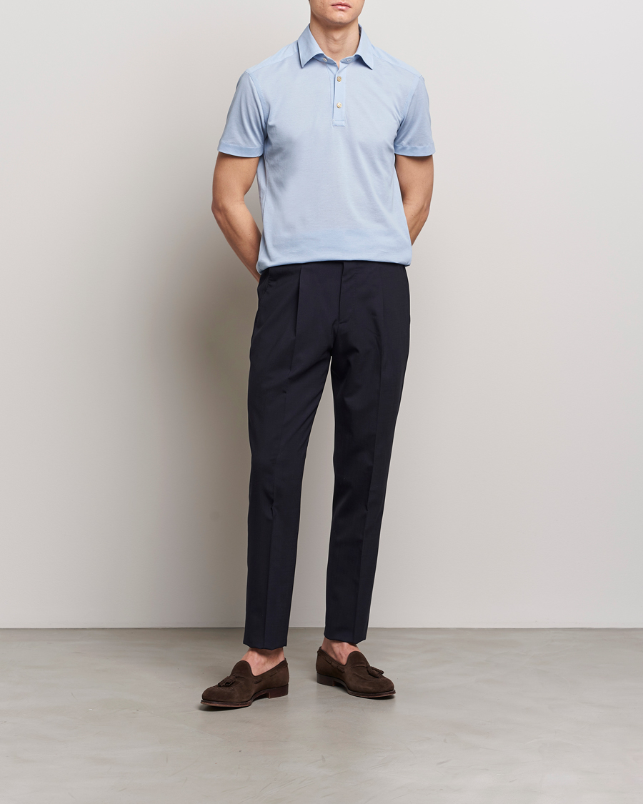 Herr | Pikéer | Kiton | Short Sleeve Jersey Polo Light Blue
