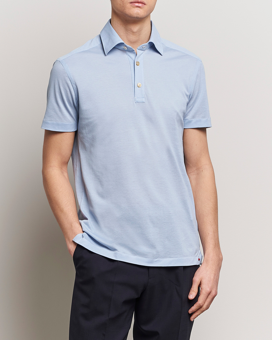 Herr | Kortärmade pikéer | Kiton | Short Sleeve Jersey Polo Light Blue