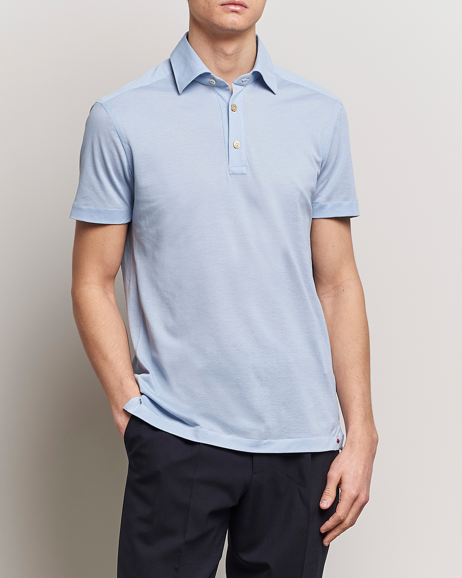 Herr | Kiton | Kiton | Short Sleeve Jersey Polo Light Blue