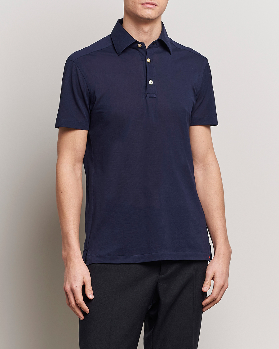 Herr | Quiet Luxury | Kiton | Short Sleeve Jersey Polo Navy