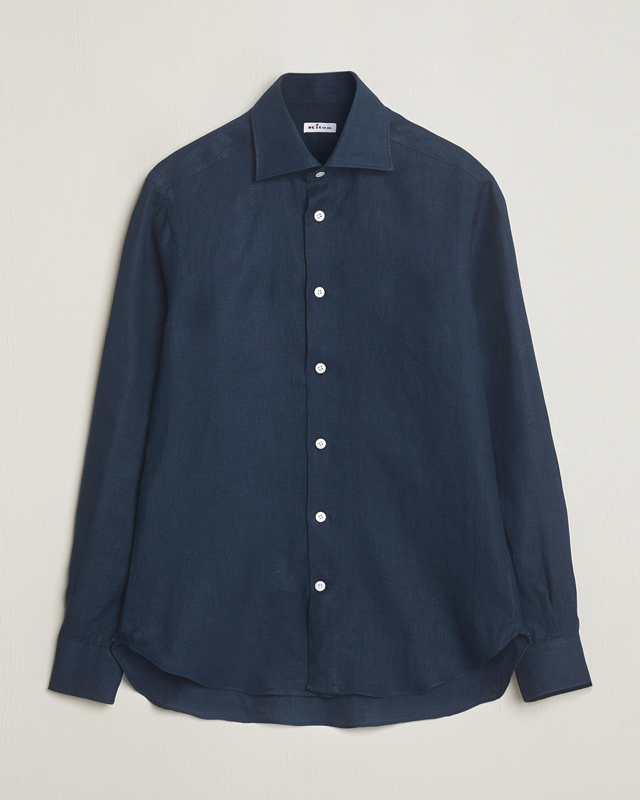 Herr | Skjortor | Kiton | Linen Sport Shirt Navy