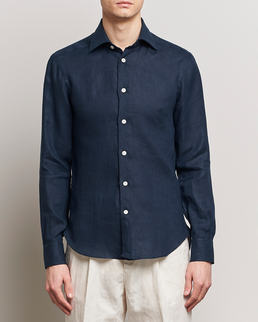 Herr | Italian Department | Kiton | Linen Sport Shirt Navy