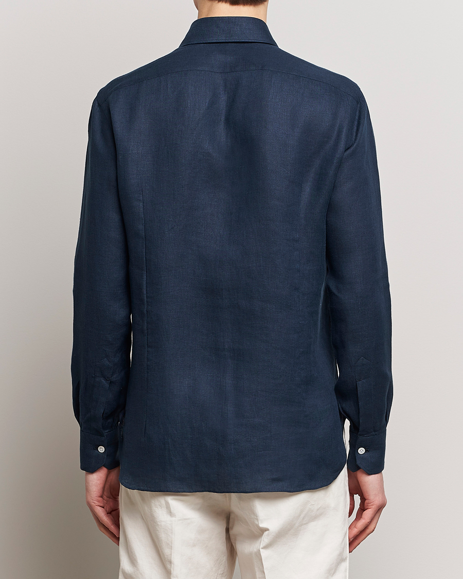 Herr | Skjortor | Kiton | Linen Sport Shirt Navy