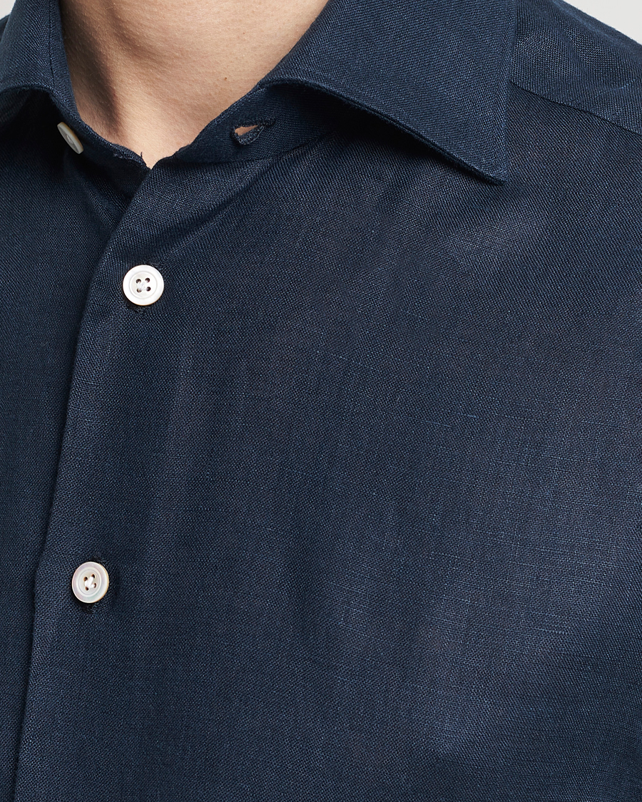 Herr | Skjortor | Kiton | Linen Sport Shirt Navy