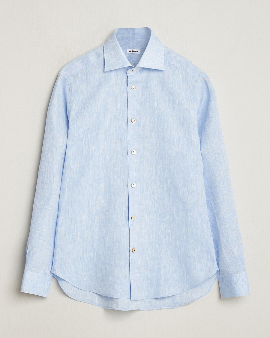 Herr | Skjortor | Kiton | Linen Sport Shirt Light Blue