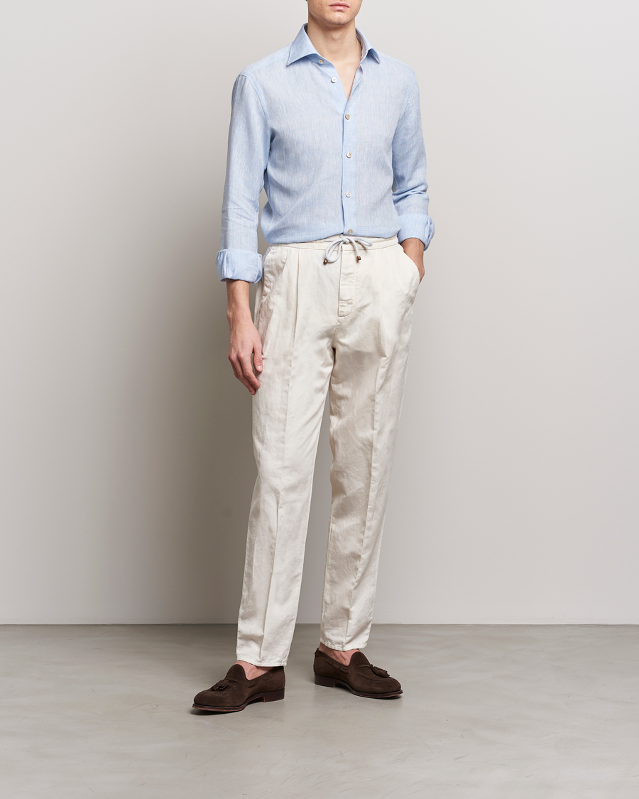 Herr | Skjortor | Kiton | Linen Sport Shirt Light Blue