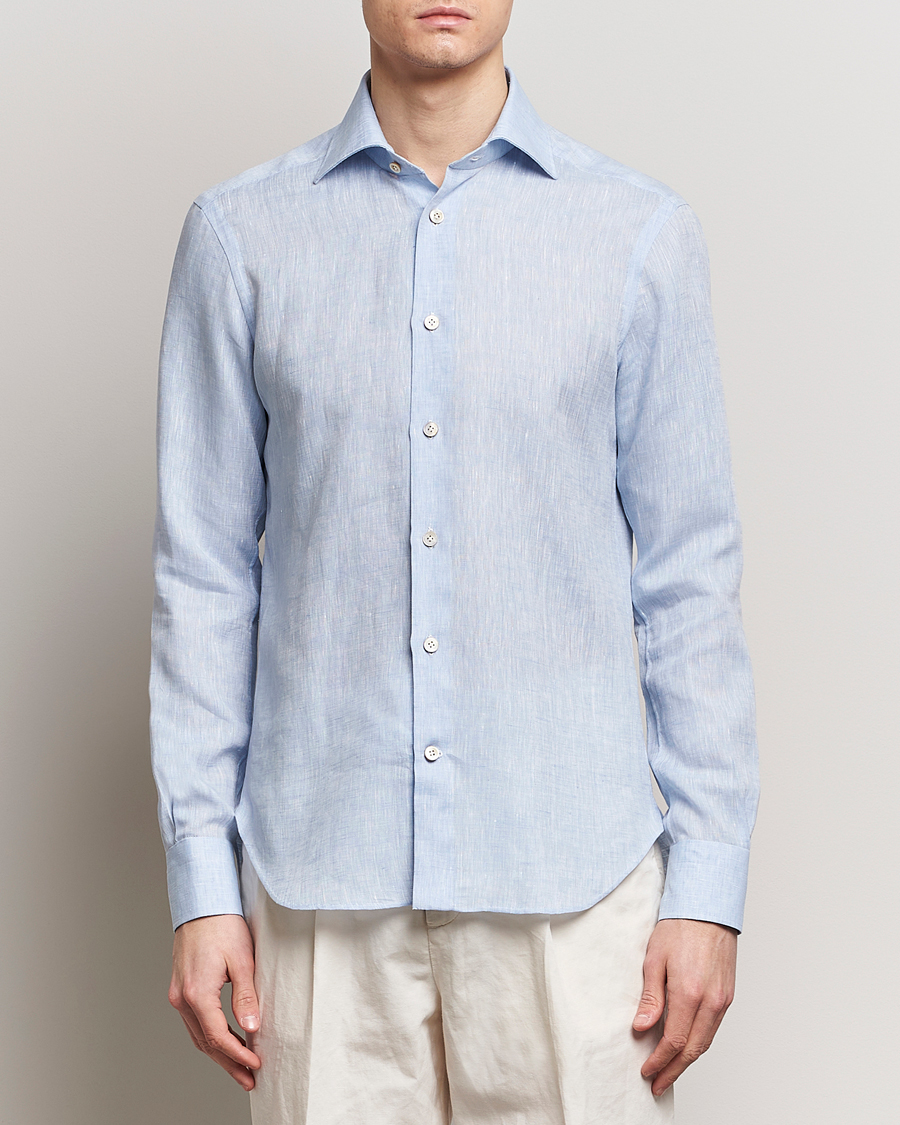 Herr | Quiet Luxury | Kiton | Linen Sport Shirt Light Blue