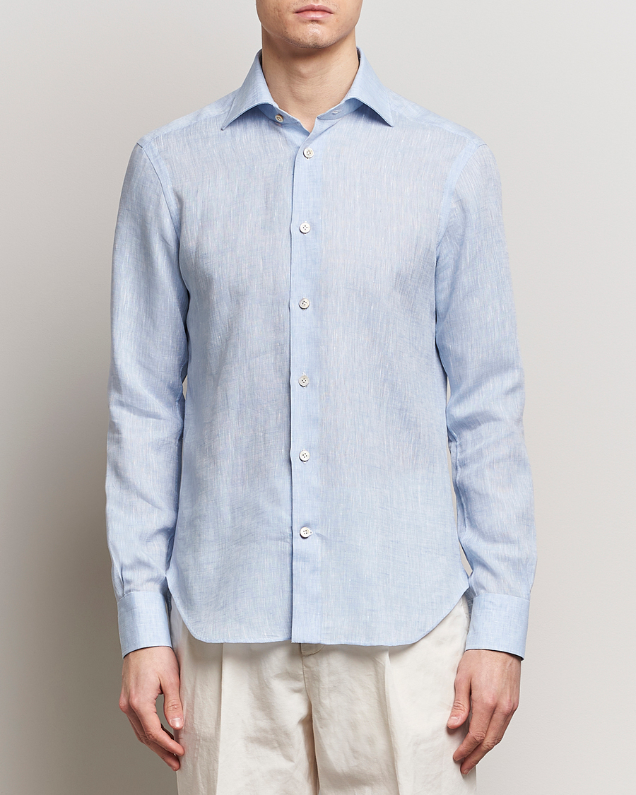 Herr | Italian Department | Kiton | Linen Sport Shirt Light Blue