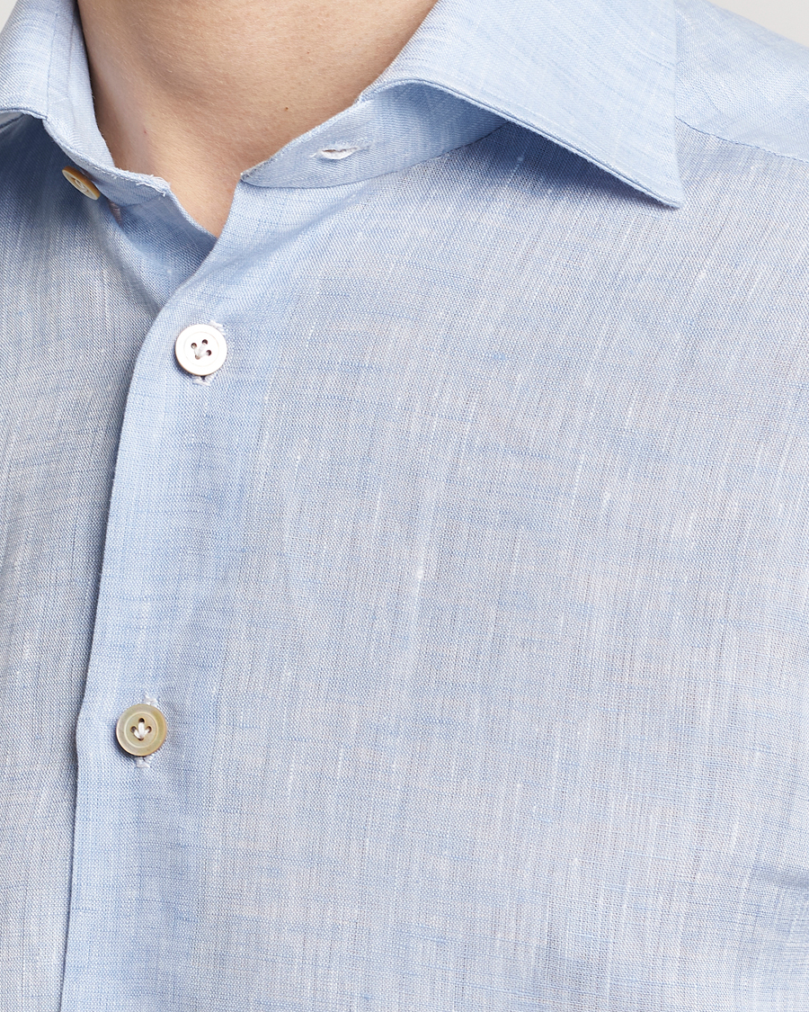 Herr | Skjortor | Kiton | Linen Sport Shirt Light Blue