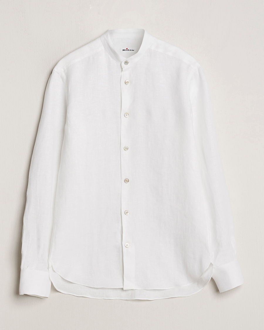 Herr | Skjortor | Kiton | Linen Guru Collar Shirt White