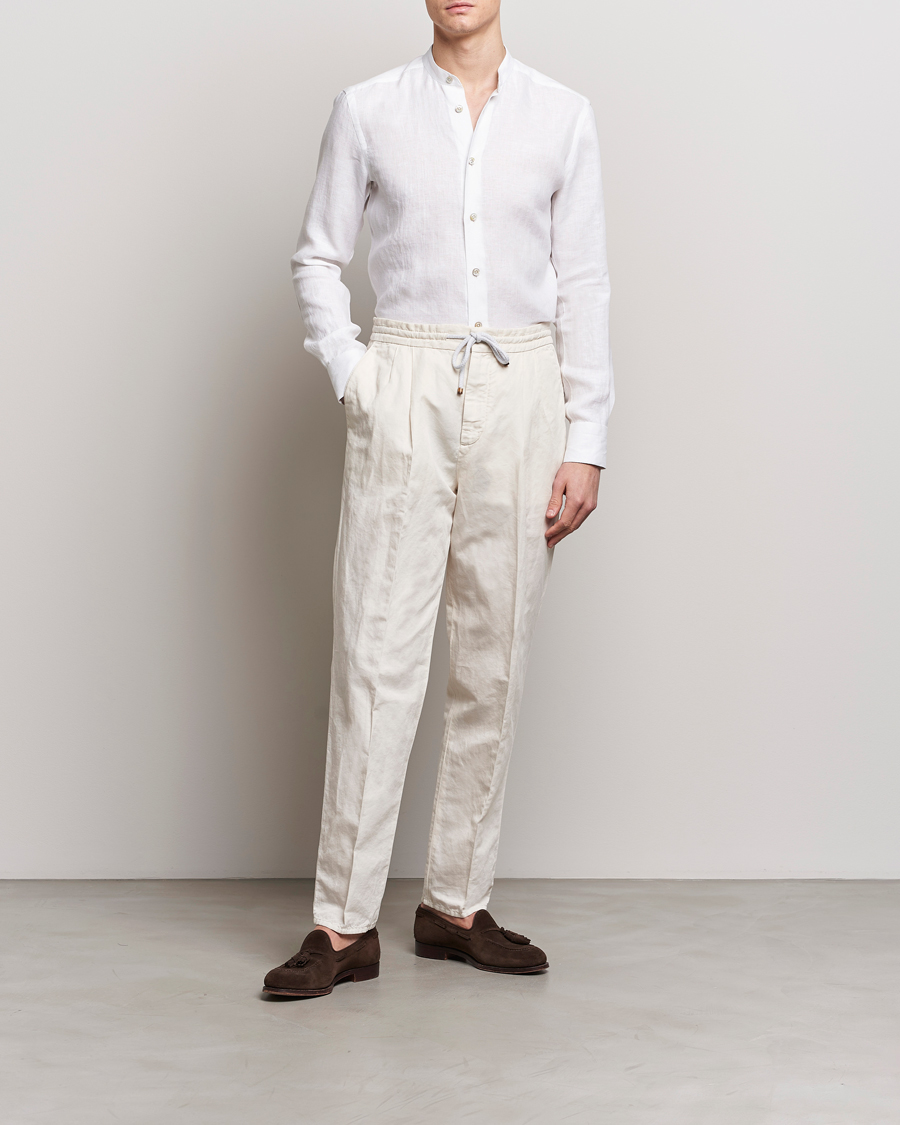 Herr | Skjortor | Kiton | Linen Guru Collar Shirt White