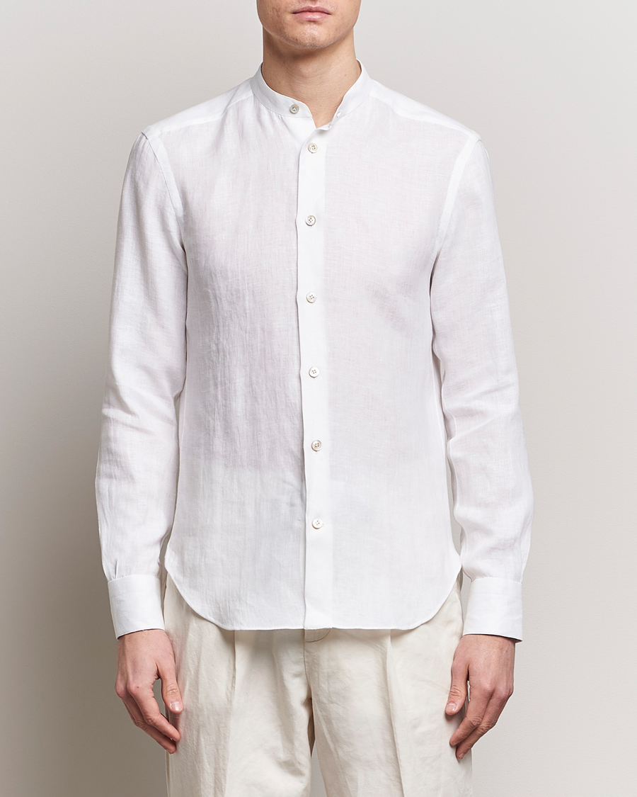 Herr | Quiet Luxury | Kiton | Linen Guru Collar Shirt White