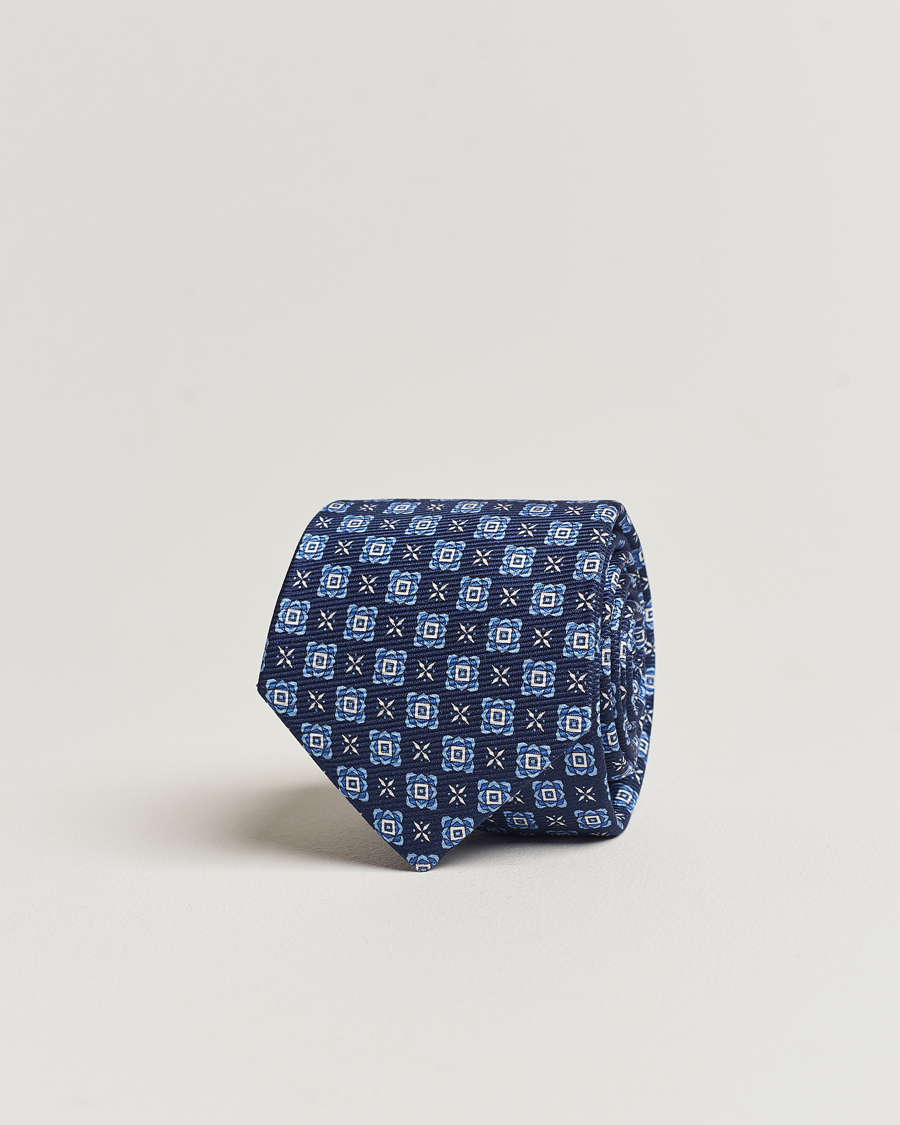 Herr | Kiton Printed Medallion Silk Tie Navy | Kiton | Printed Medallion Silk Tie Navy