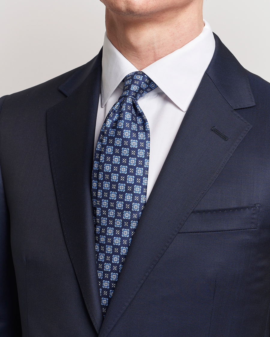 Herr | Kiton Printed Medallion Silk Tie Navy | Kiton | Printed Medallion Silk Tie Navy