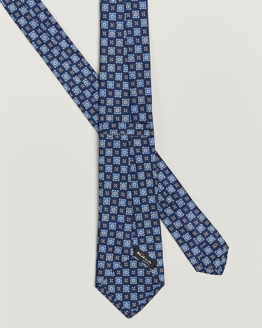 Herr | Kiton Printed Medallion Silk Tie Navy | Kiton | Printed Medallion Silk Tie Navy
