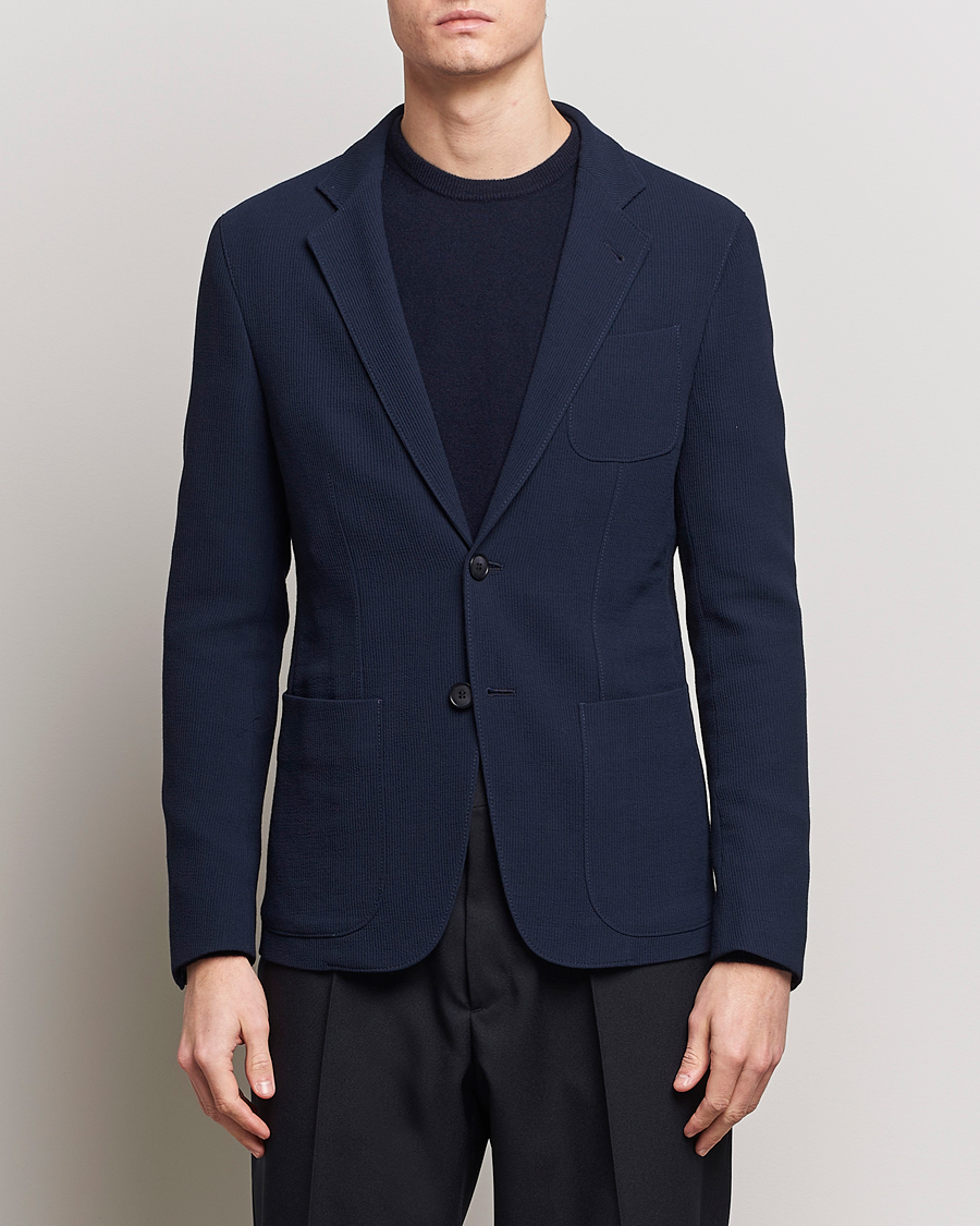 Herre |  | Giorgio Armani | Single Breasted Rib Wool Blazer Navy