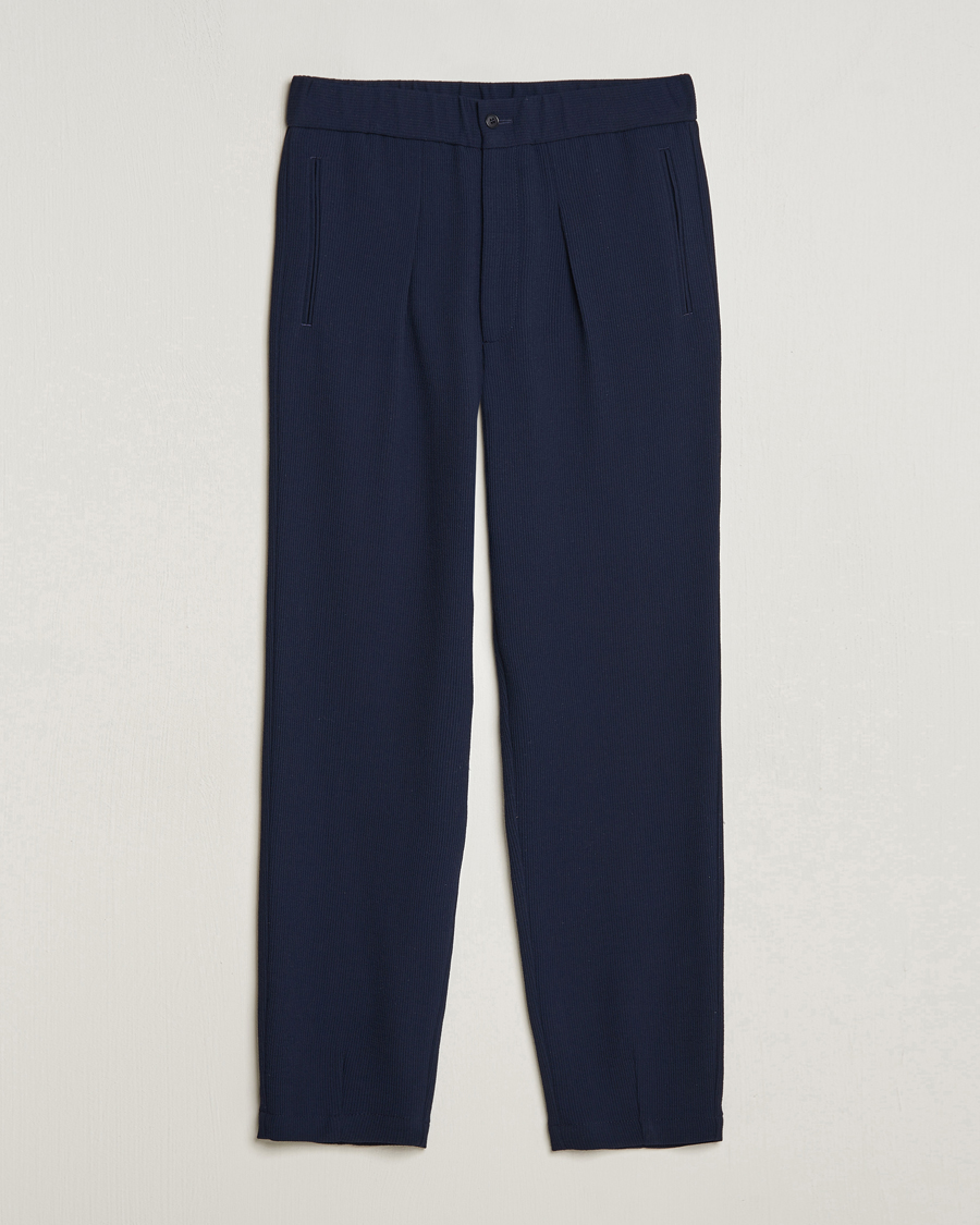 Herr | Byxor | Giorgio Armani | Pleated Rib Wool Trousers Navy