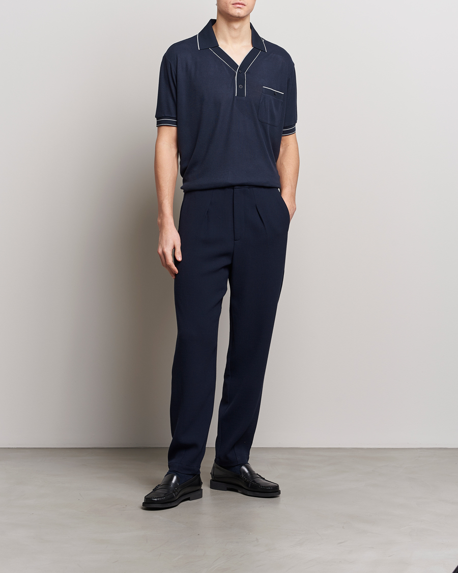 Herr | Byxor | Giorgio Armani | Pleated Rib Wool Trousers Navy