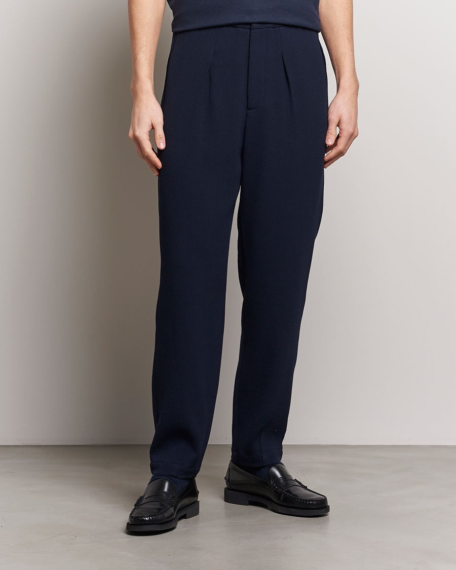 Herr | Avdelningar | Giorgio Armani | Pleated Rib Wool Trousers Navy