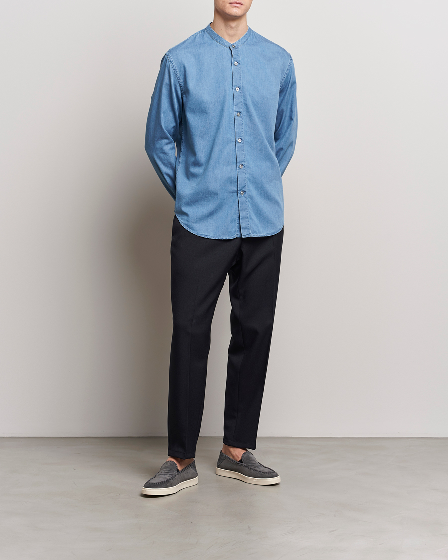 Herr | Skjortor | Giorgio Armani | Slim Fit Denim Guru Collar Shirt Light Indigo