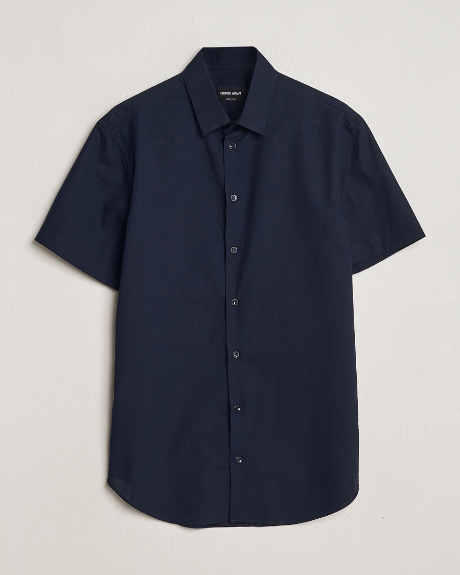 Herr | Skjortor | Giorgio Armani | Short Sleeve Seersucker Shirt Navy