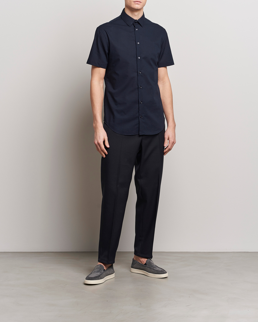 Herr | Skjortor | Giorgio Armani | Short Sleeve Seersucker Shirt Navy