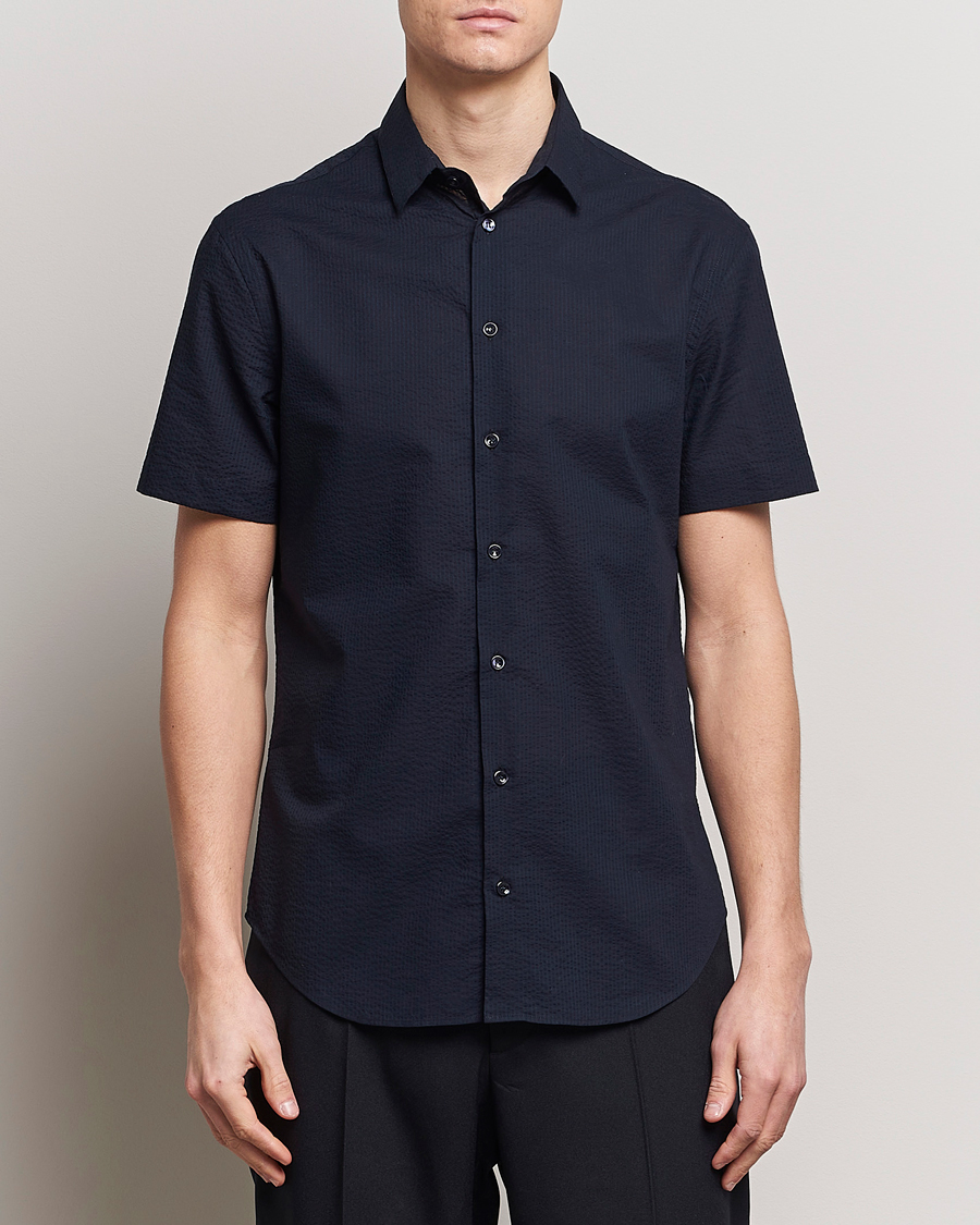 Herr | Skjortor | Giorgio Armani | Short Sleeve Seersucker Shirt Navy