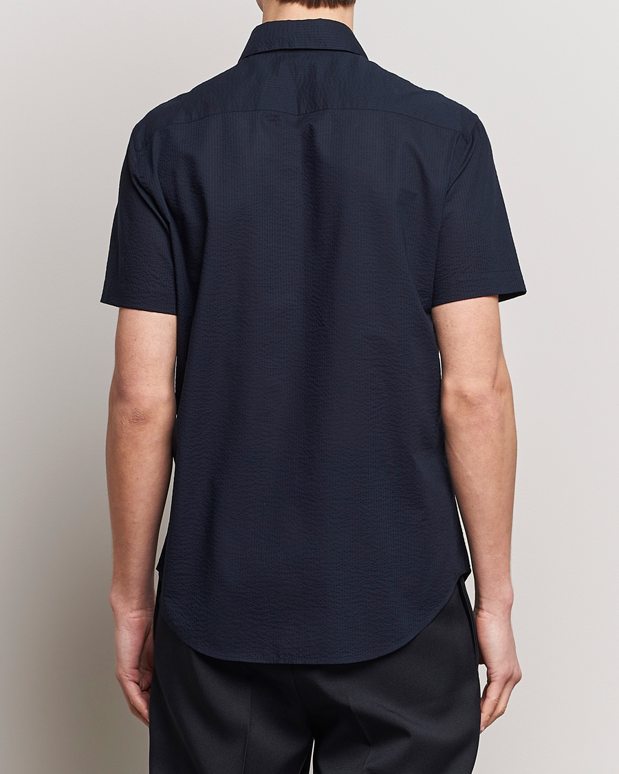 Herr | Skjortor | Giorgio Armani | Short Sleeve Seersucker Shirt Navy