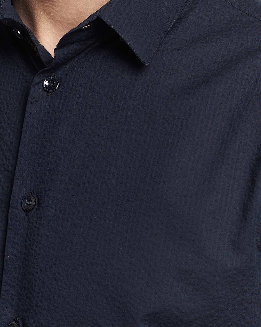 Herr | Skjortor | Giorgio Armani | Short Sleeve Seersucker Shirt Navy