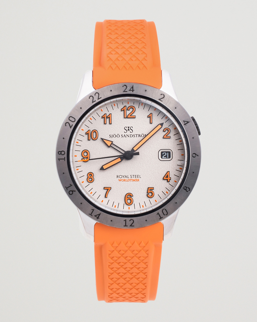 Herr | Sjöö Sandström Royal Steel Worldtimer 41mm Annual Edition Orange | Sjöö Sandström | Royal Steel Worldtimer 41mm Annual Edition Orange