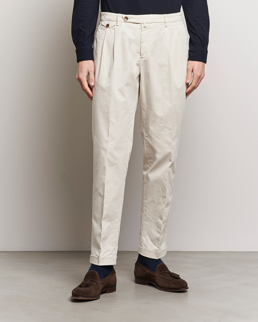 Herre | Chinos | Briglia 1949 | Easy Fit Pleated Cotton Stretch Chino Cream