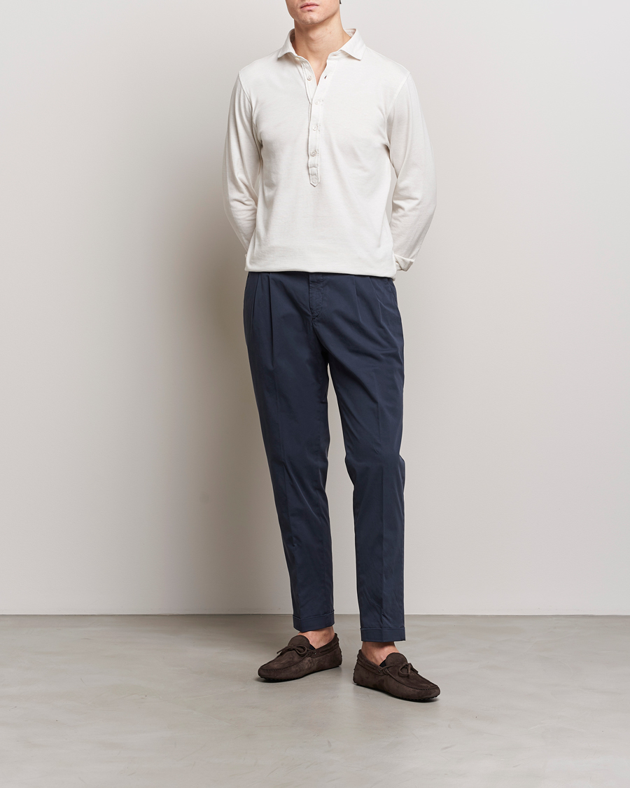 Herr | Byxor | Briglia 1949 | Easy Fit Pleated Cotton Stretch Chino Navy