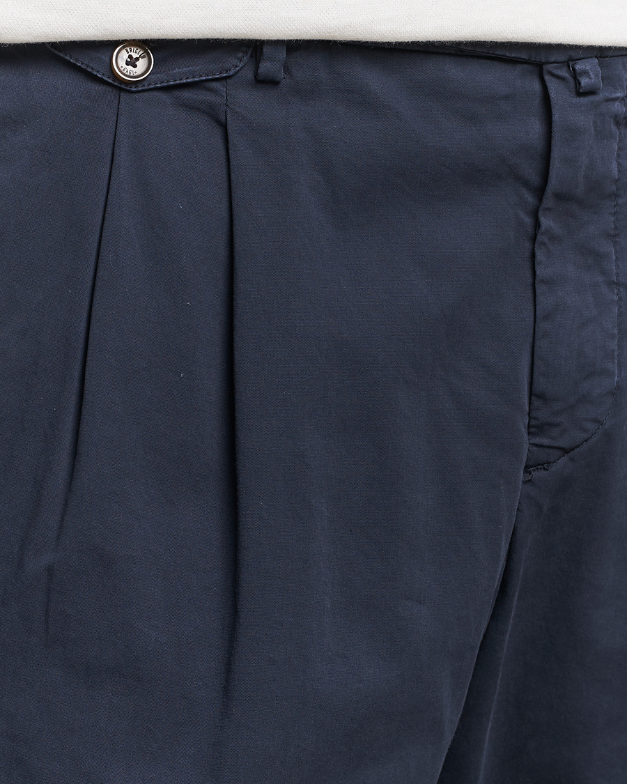 Herr | Byxor | Briglia 1949 | Easy Fit Pleated Cotton Stretch Chino Navy