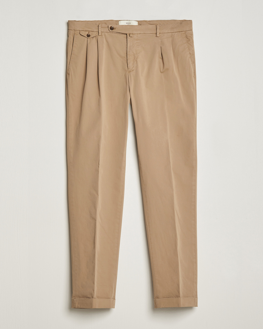 Herr | Byxor | Briglia 1949 | Easy Fit Pleated Cotton Stretch Chino Taupe
