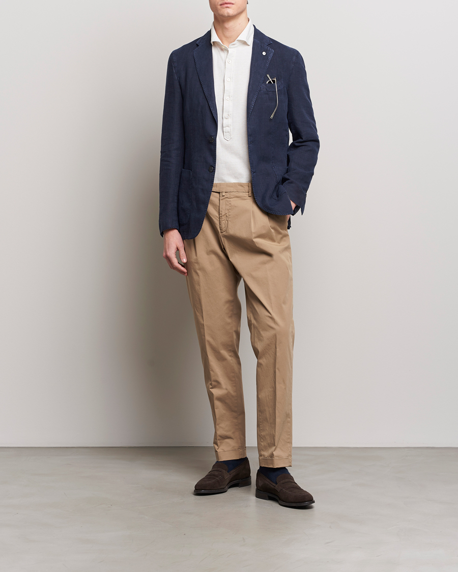 Herr | Byxor | Briglia 1949 | Easy Fit Pleated Cotton Stretch Chino Taupe