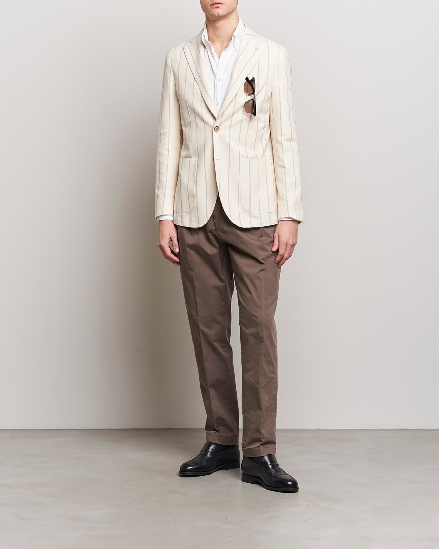 Herr | Byxor | Briglia 1949 | Easy Fit Pleated Cotton Stretch Chino Brown