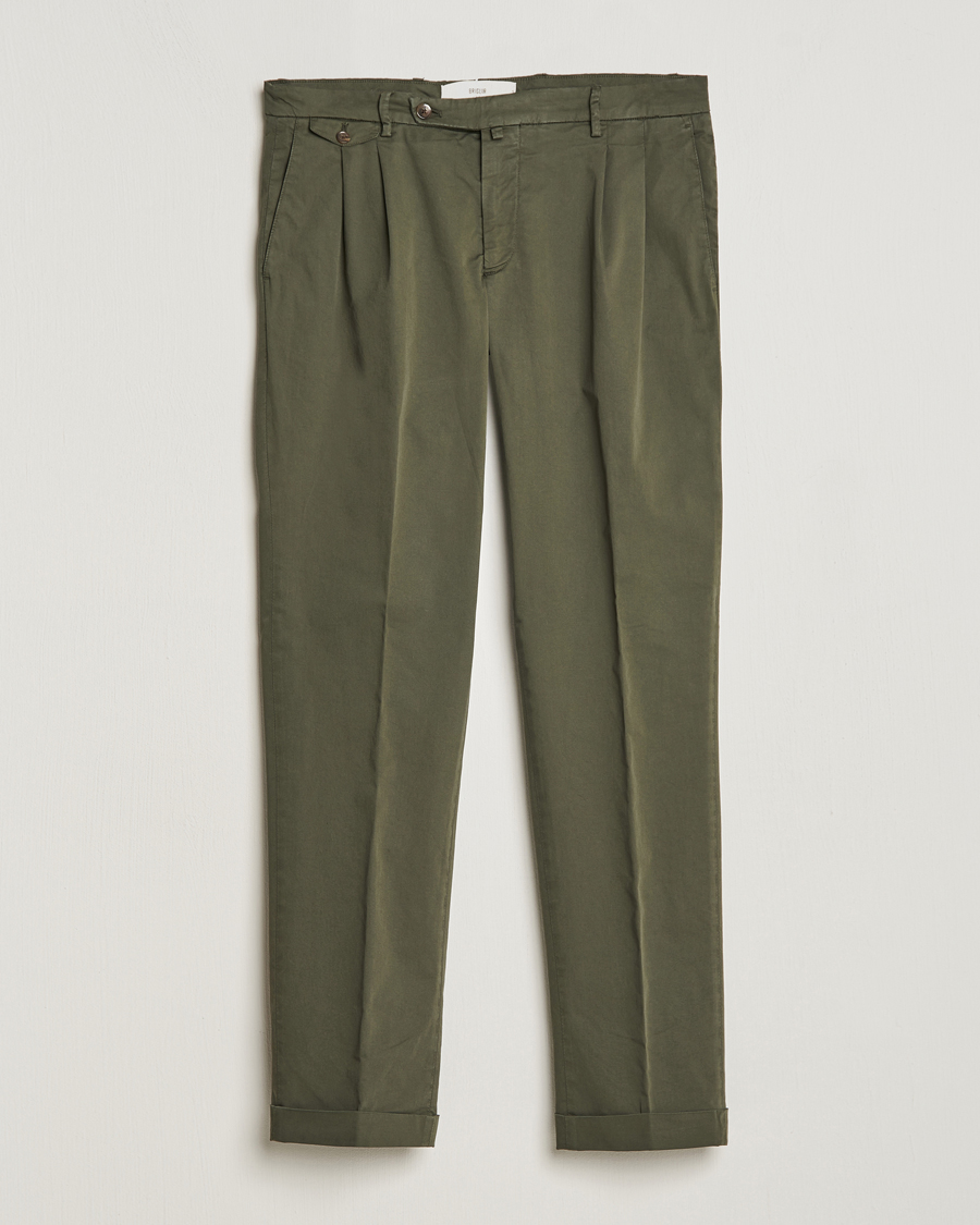 Herr | Byxor | Briglia 1949 | Easy Fit Pleated Cotton Stretch Chino Olive