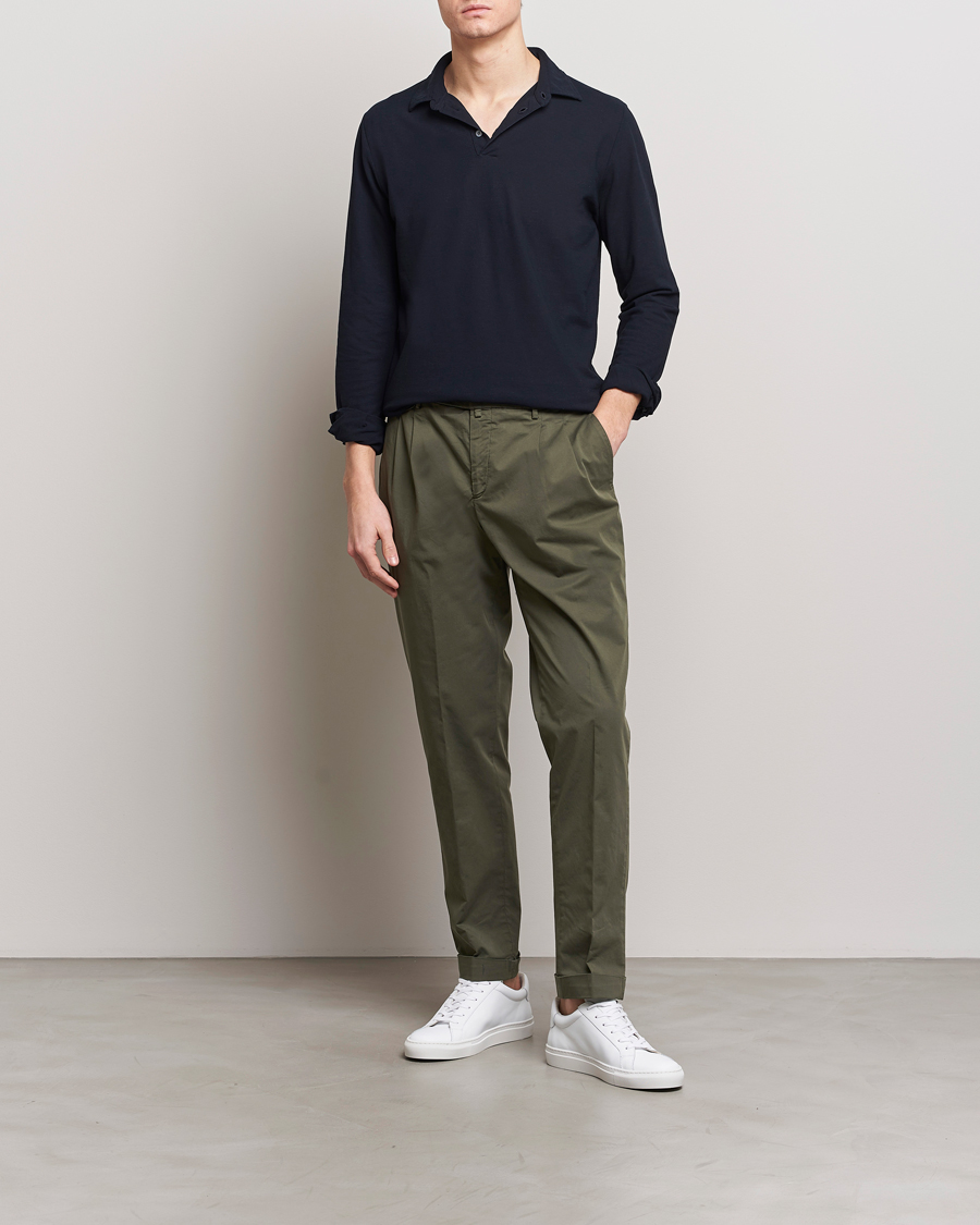 Herr | Byxor | Briglia 1949 | Easy Fit Pleated Cotton Stretch Chino Olive