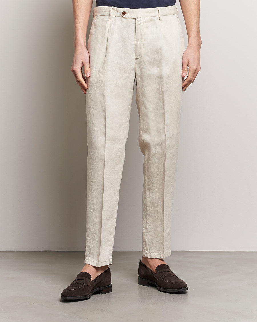 Herr | Kläder | Briglia 1949 | Pleated Linen Trousers Beige