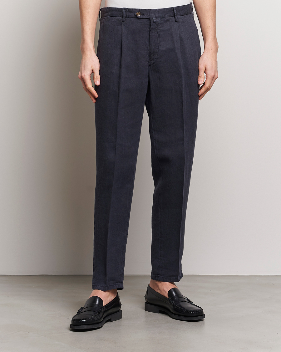 Herr | Linnebyxor | Briglia 1949 | Pleated Linen Trousers Navy