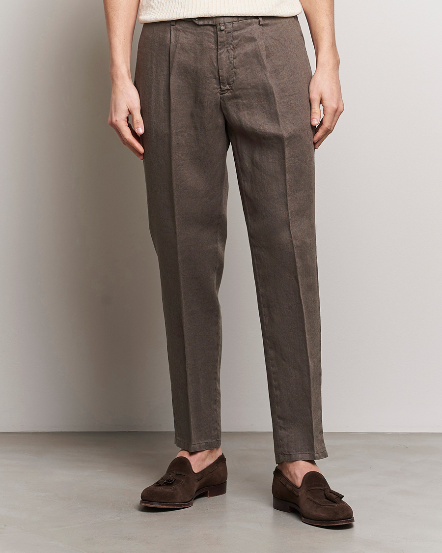Herr | Kläder | Briglia 1949 | Pleated Linen Trousers Brown